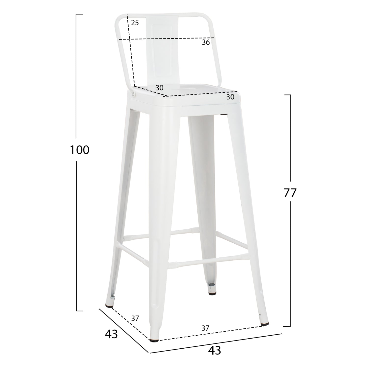 ΣΚΑΜΠΟ BAR ME ΠΛΑΤΗ ΜΕΤΑΛΛΙΚΟ MELITA PRO ΛΕΥΚΟ ΜΑΤ 42x42x100