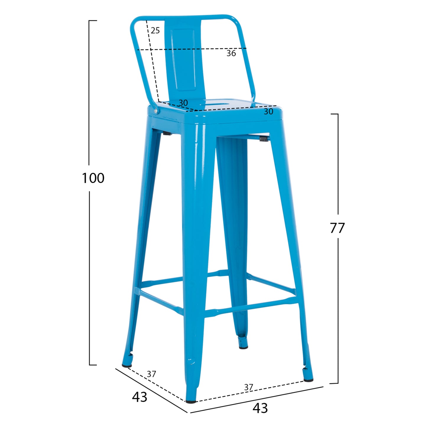 ΣΚΑΜΠΟ BAR ME ΠΛΑΤΗ ΜΕΤΑΛΛΙΚΟ MELITA PRO ΜΠΛΕ 42x42x100