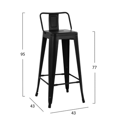 ΣΚΑΜΠΟ BAR ΜΕΤΑΛΛΙΚΟ MELITA ME ΠΛΑΤΗ ΜΑΥΡΟ ΜΑΤ 43x43x95