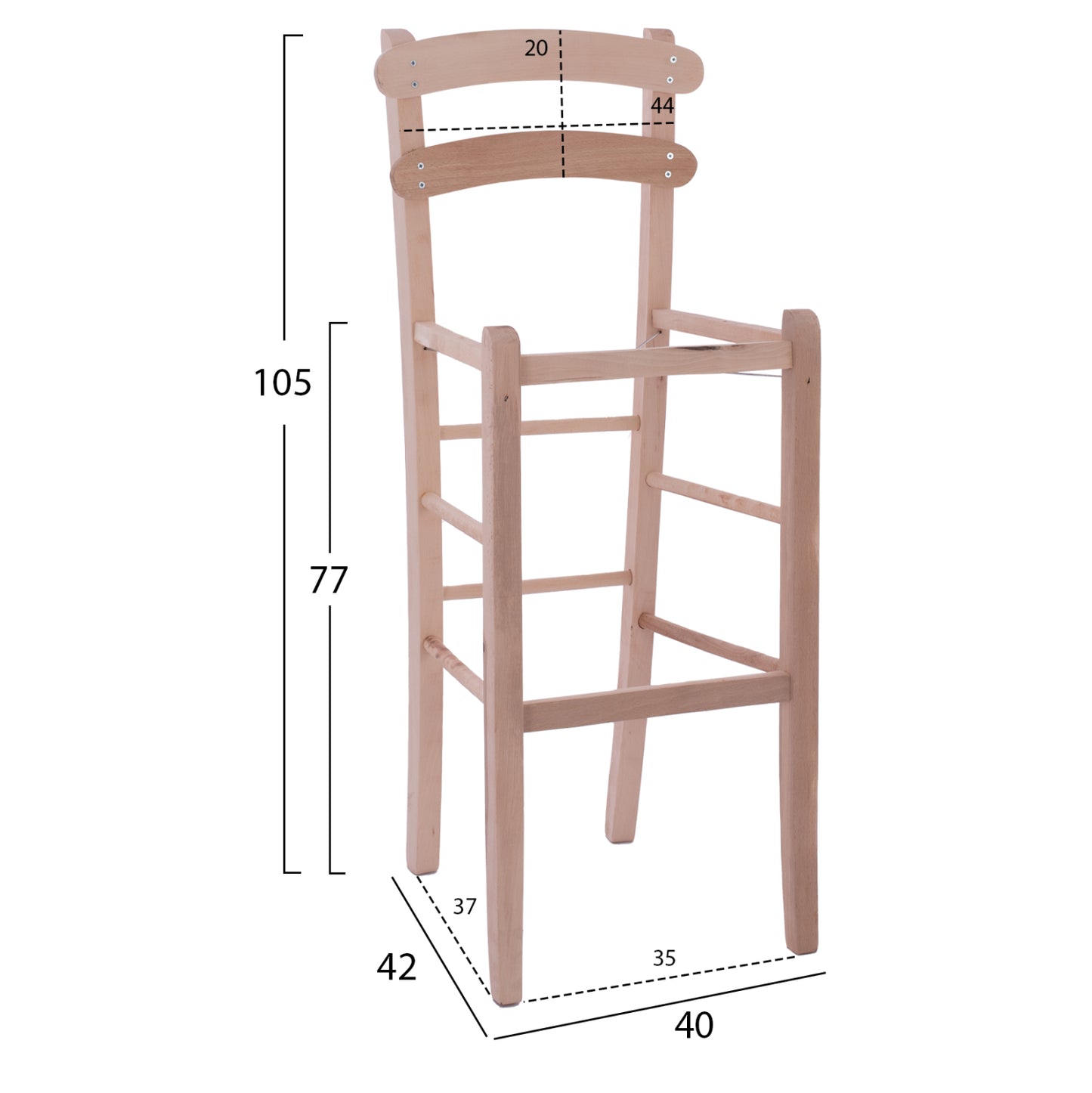 BAR STOOL TERELL UNPAINTED 40x42x105