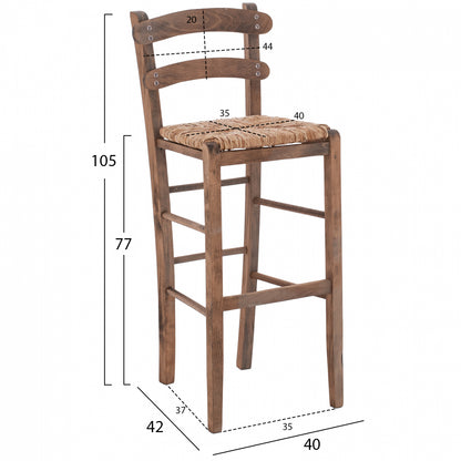 STOOL NAILED WALNUT WITH WICKER