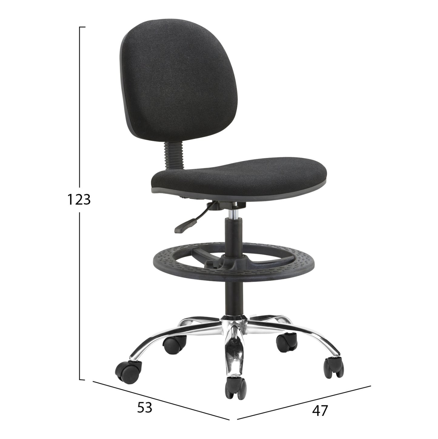 STOOL WITH FOOTREST DROMEN BLACK FABRIC CHROME BASE 48x60x130