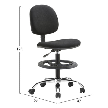 STOOL WITH FOOTREST DROMEN BLACK FABRIC CHROME BASE 48x60x130