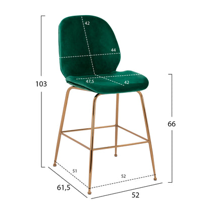 BAR STOOL NORA VELVET CYPRESS & GOLD METAL FRAME 52x61.5x103