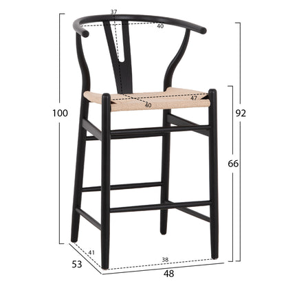 BAR STOOL BRAVE BEECH WOOD BLACK WHITE ROPE 48x53x100