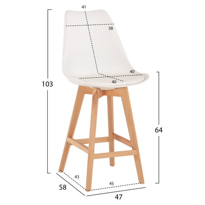 STOOL VEGAS MEDIUM HEIGHT WHITE NATURAL 47x58x100