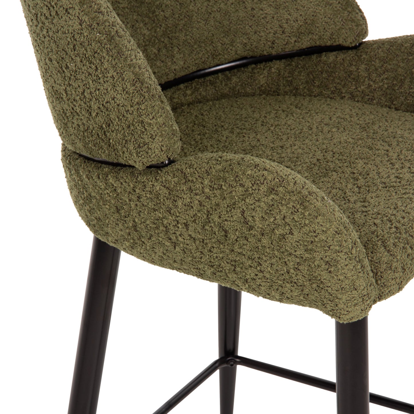 MID-HEIGHT STOOL SARKY BOUCLÉ FABRIC GREEN METAL LEGS 55x62x105