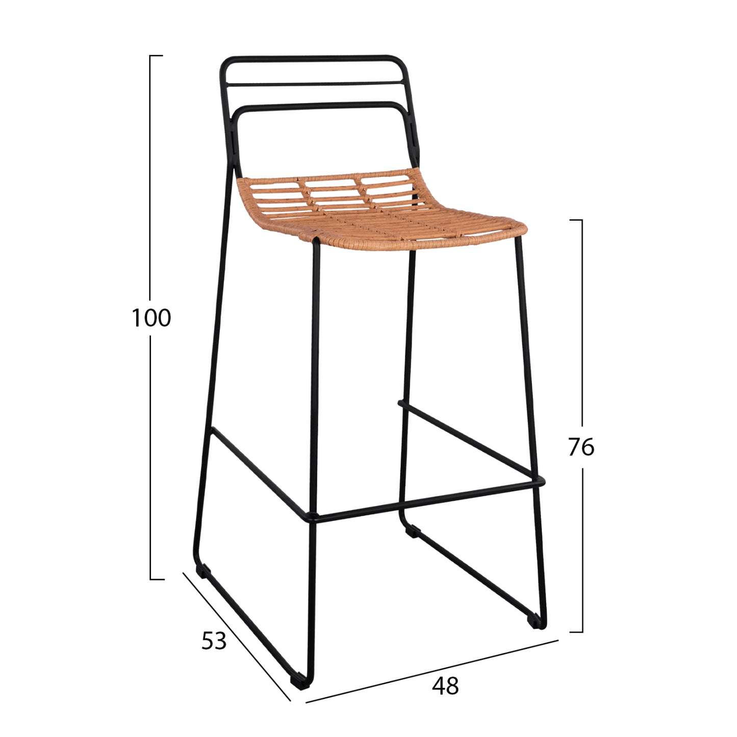 ALLEGRA METAL STOOL WITH WICKER IN BEIGE SHADE 48x53x100