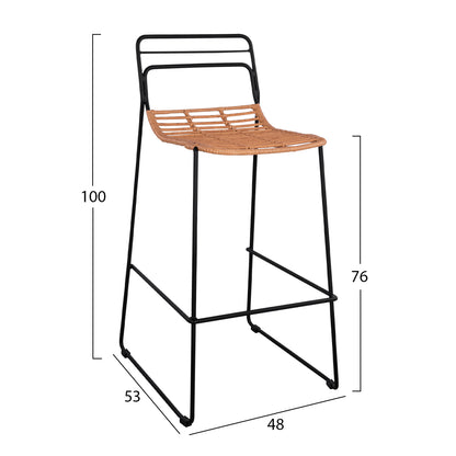 ALLEGRA METAL STOOL WITH WICKER IN BEIGE SHADE 48x53x100