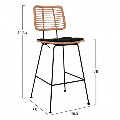 STOOL METAL CUSHION ALLEGRA WITH WICKER BEIGE 46,5x55x117,5