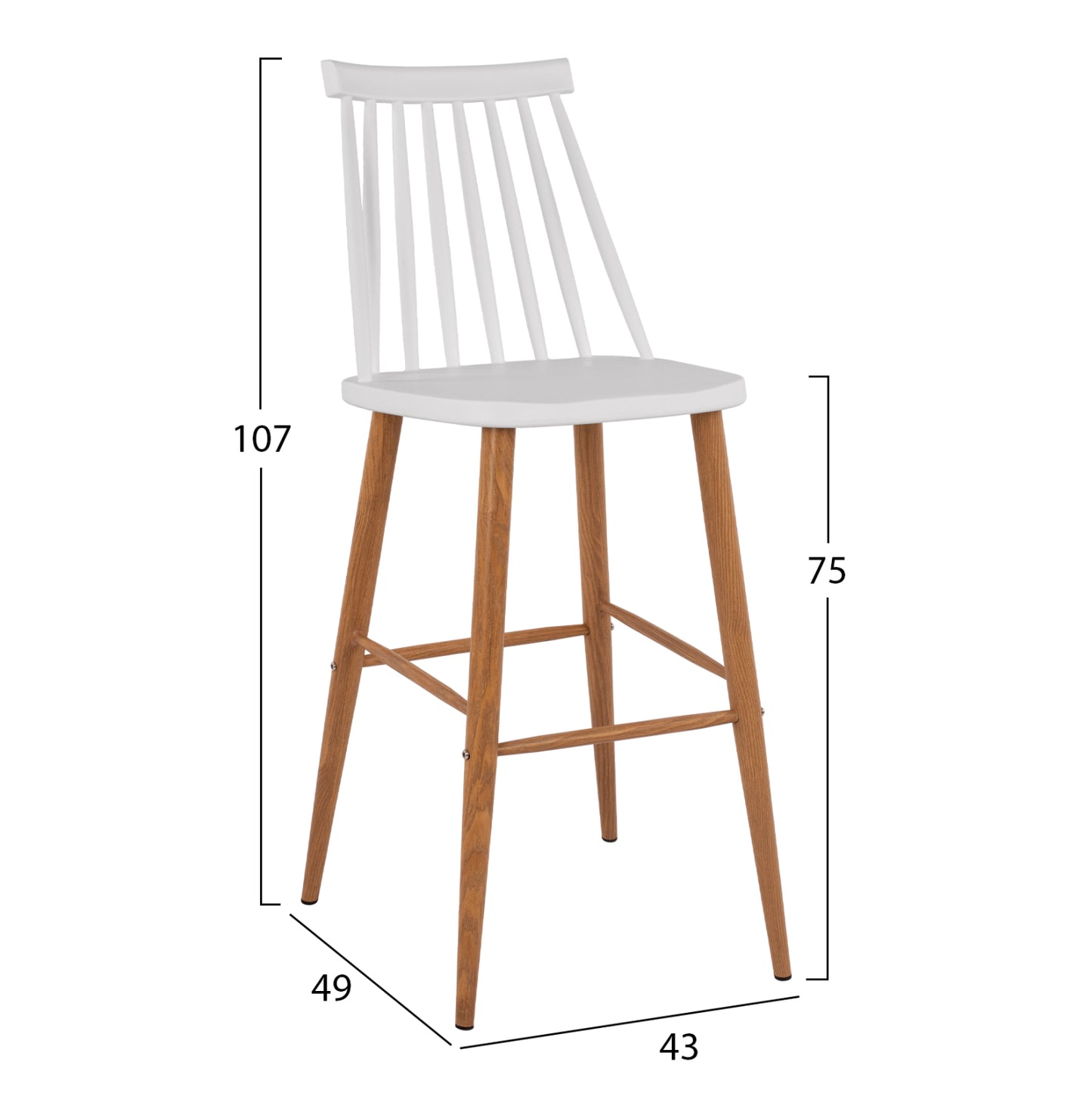 BAR STOOL VANESSA IN WHITE COLOR 43x49x107