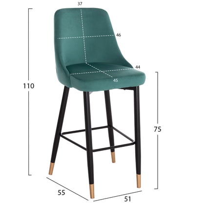 BAR STOOL SERENITY VELVET CYPRESS WITH METAL FRAME 51x57x110