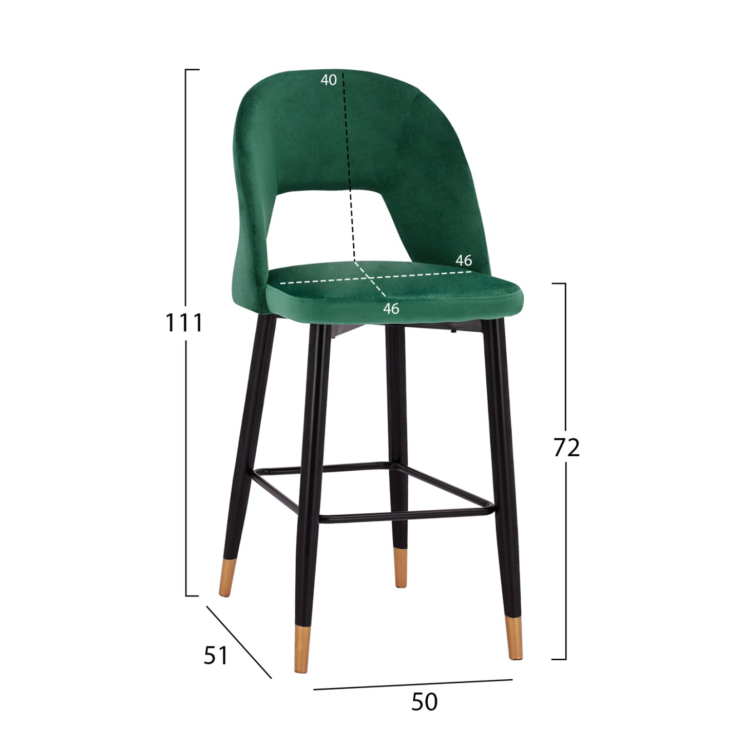 HARPER BAR STOOL CYPRESS VELVET WITH METAL FRAME 50x51x111