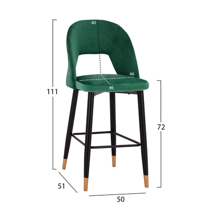 HARPER BAR STOOL CYPRESS VELVET WITH METAL FRAME 50x51x111