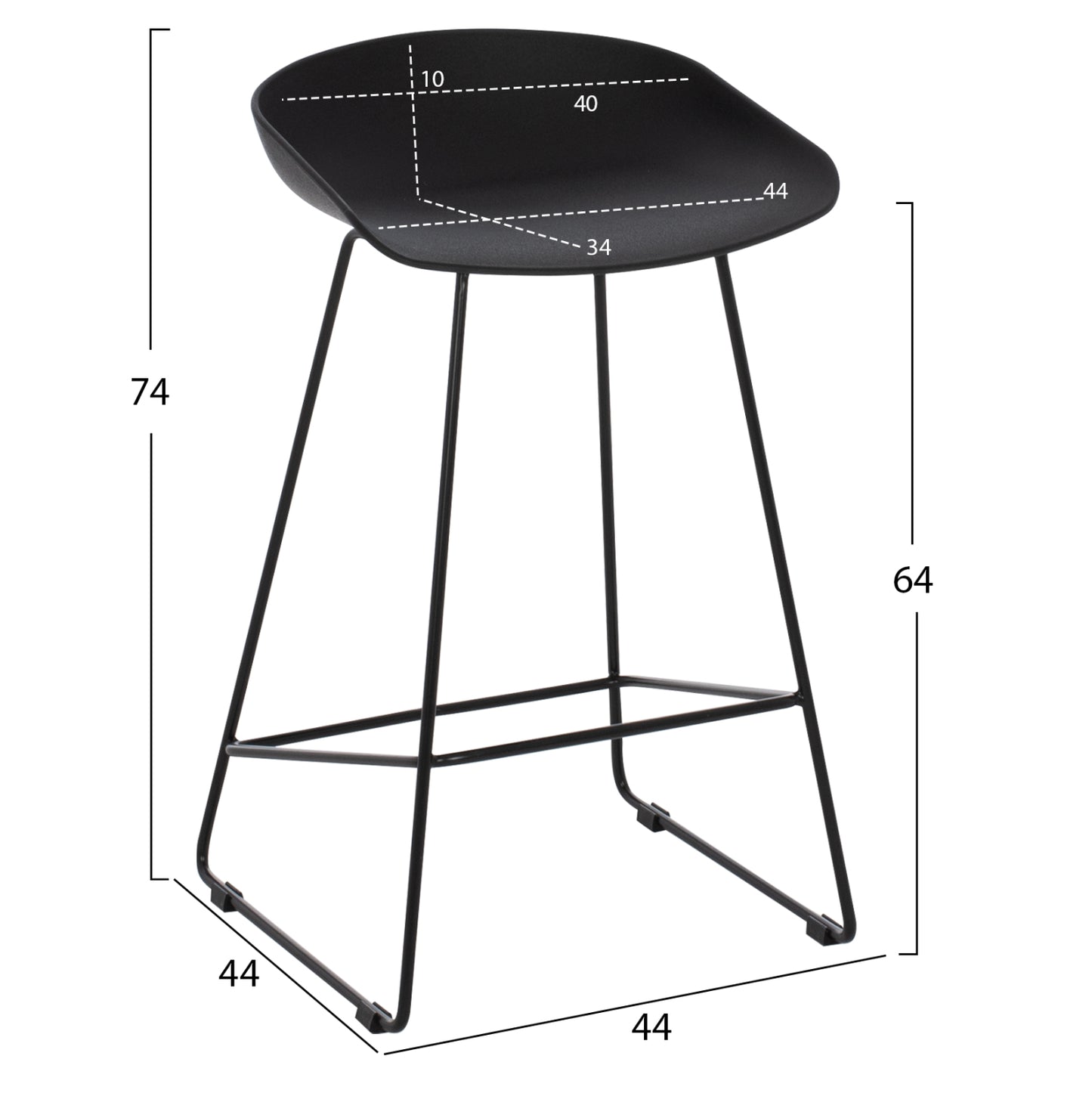 NAILA BAR STOOL BLACK MEDIUM HEIGHT 44x44x74