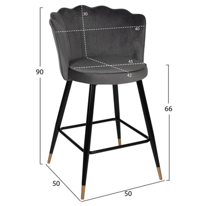 BAR STOOL VESNA GREY VELVET METAL FRAME 50x50x90
