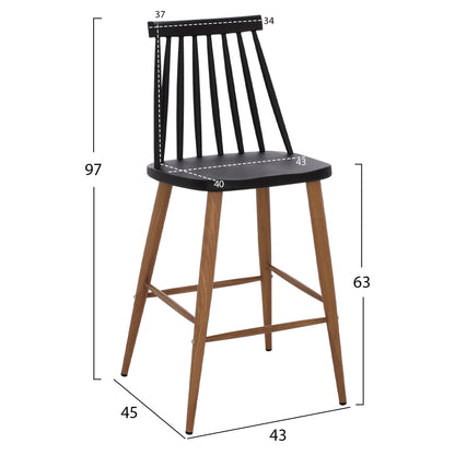 BAR STOOL VANESSA BLACK MEDIUM HEIGHT 43x45x97