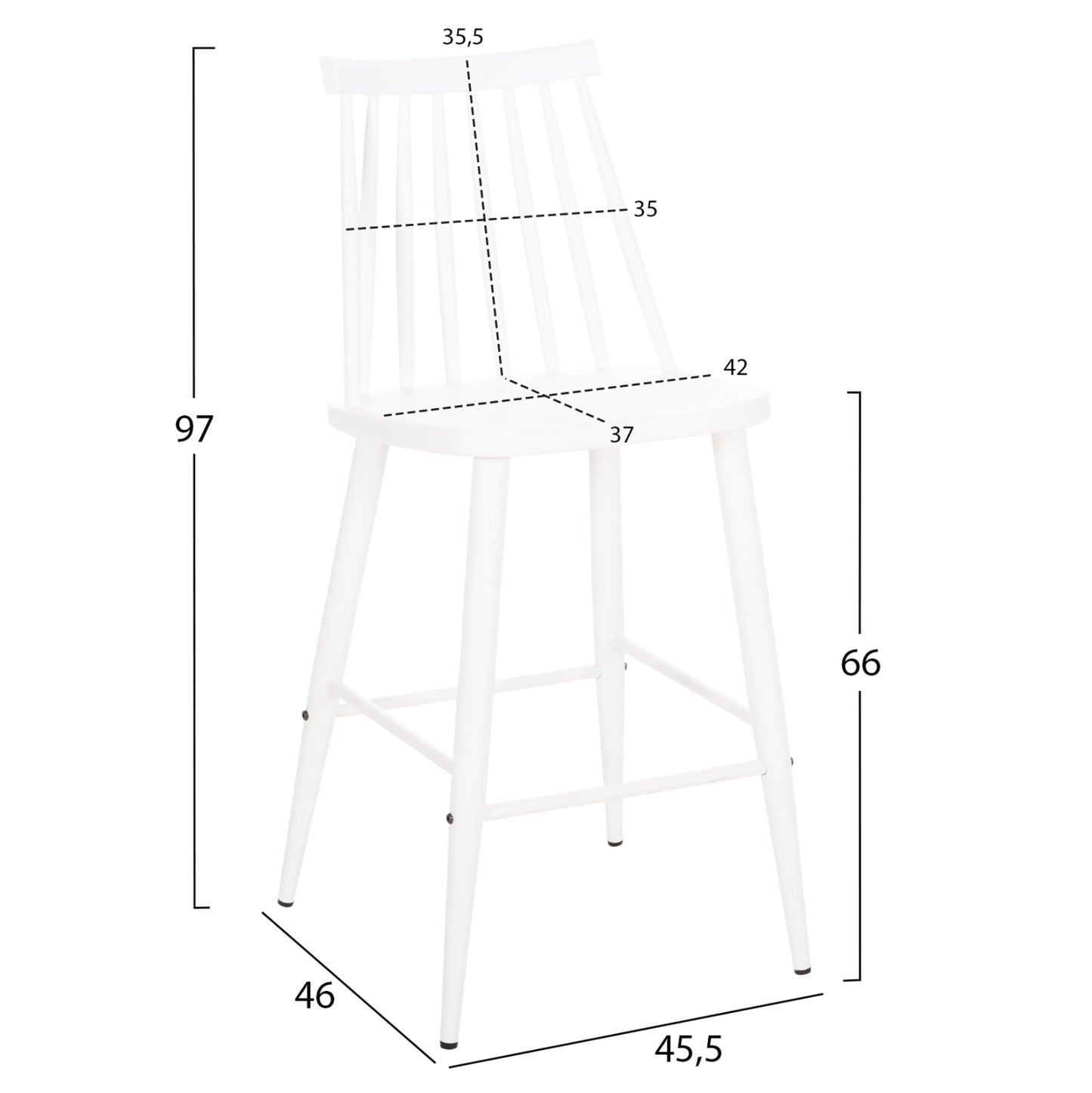 VANESSA MEDIUM HEIGHT BAR STOOL POLYPROPYLENE & METAL WHITE 45.5x46x97