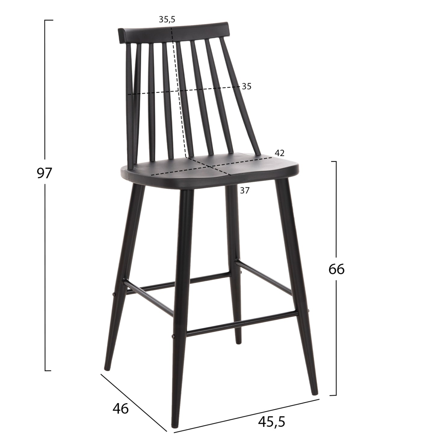 BAR STOOL MEDIUM HEIGHT VANESSA POLYPROPYLENE & METAL BLACK 45,5x46x97