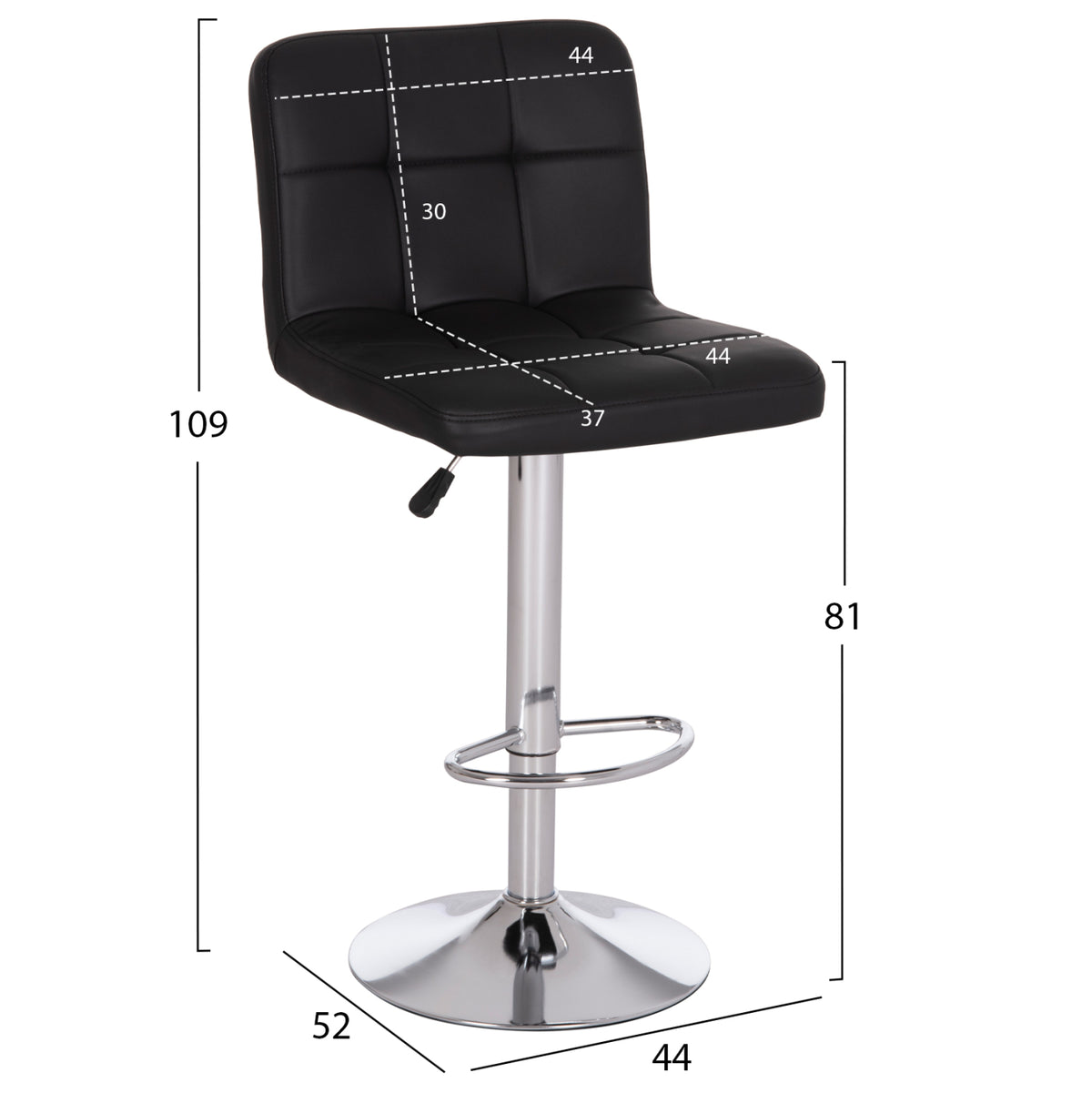 DIANA SWIVEL BAR STOOL BLACK PU CHROME METAL 44x52x109