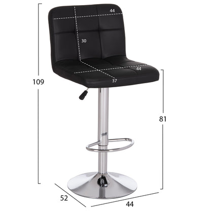 DIANA SWIVEL BAR STOOL BLACK PU CHROME METAL 44x52x109