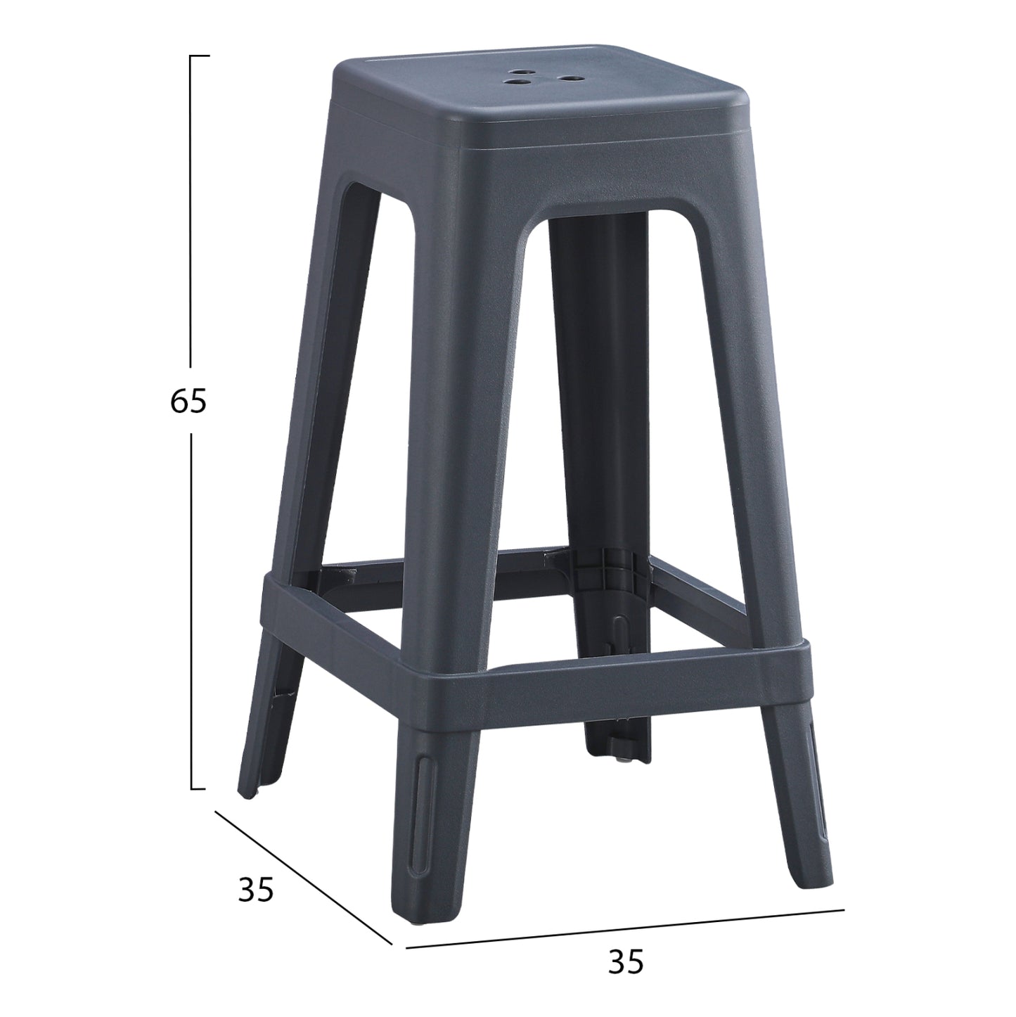 SQUARE POLYPROPYLENE STOOL ZEB GREY 35x35x65