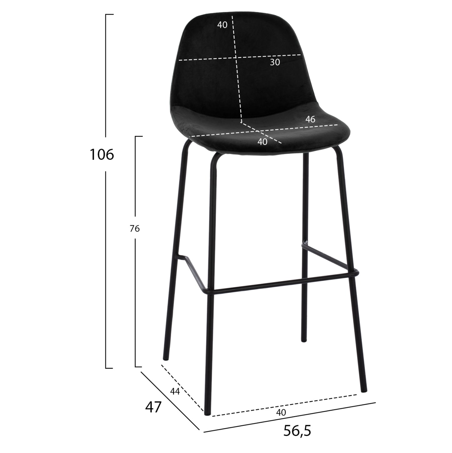 VINCENT STOOL VELVET BLACK METAL FRAME 56,5x47x106