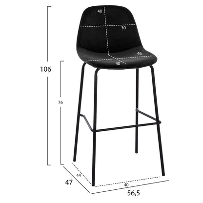 VINCENT STOOL VELVET BLACK METAL FRAME 56,5x47x106