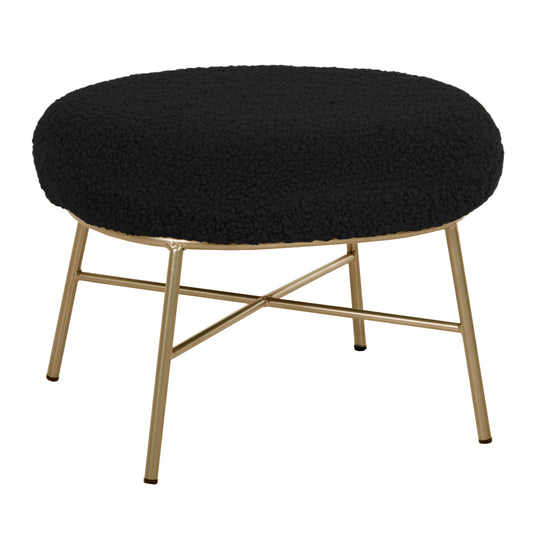 FOOTSTOOL TRUDI BOUCLE BLACK WITH GOLD BASE 56x47x40