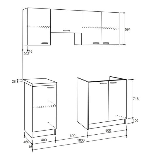ΣΥΝΘΕΣΗ ΚΟΥΖΙΝΑΣ MAURICE ΜΕΛΑΜΙΝΗ ΓΚΡΙ ΛΕΥΚΟ 180x29,2-46εκ