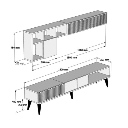 TV UNIT MELAMINE IN WALNUT BLACK MARBLE 180x35x40