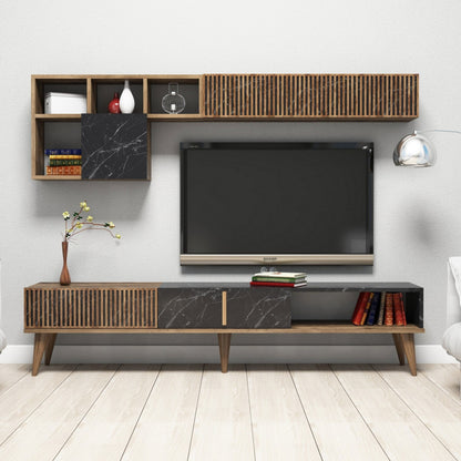 TV UNIT MELAMINE IN WALNUT BLACK MARBLE 180x35x40