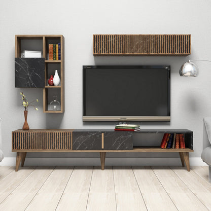 TV UNIT MELAMINE IN WALNUT BLACK MARBLE 180x35x40