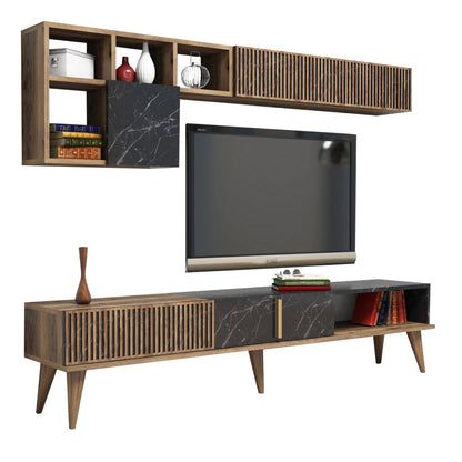 TV UNIT MELAMINE IN WALNUT BLACK MARBLE 180x35x40