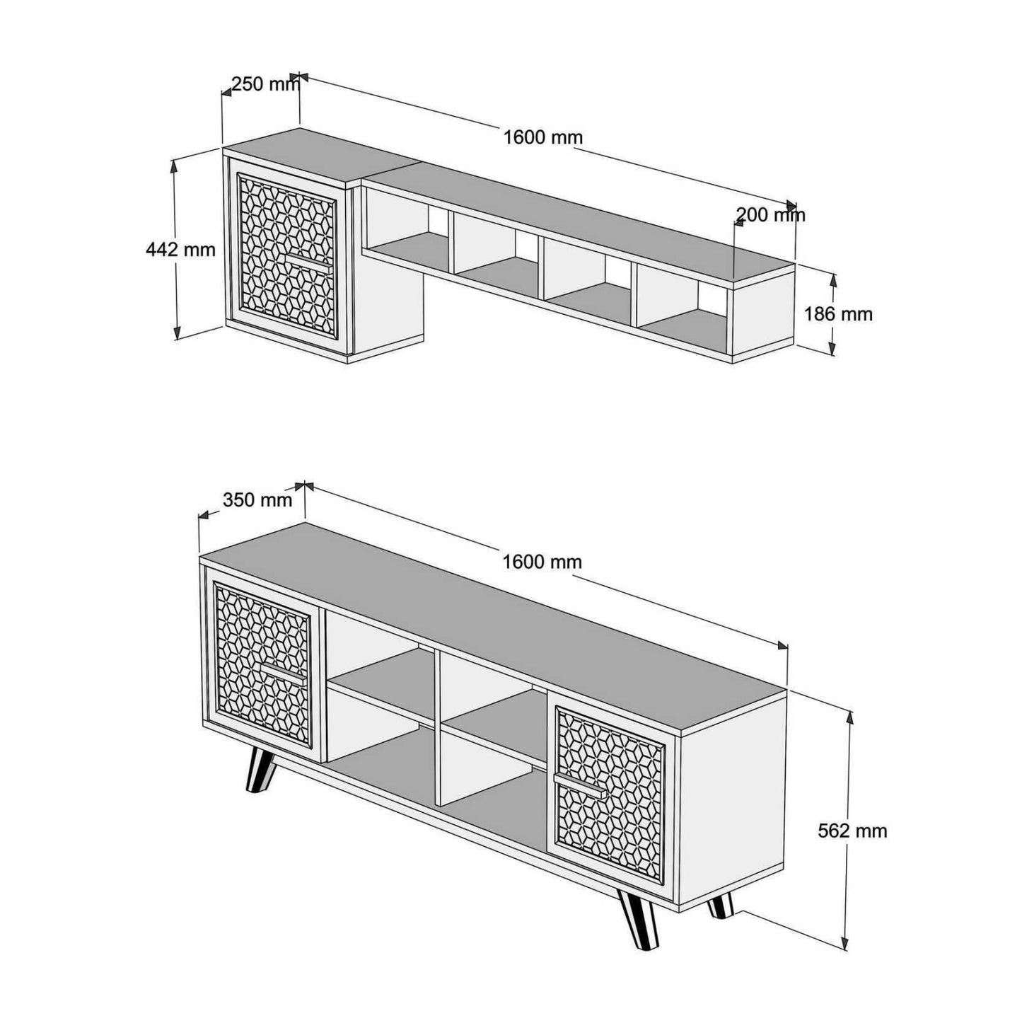 TV UNIT MELAMINE IN WALNUT AND WHITE 160x35x56.2