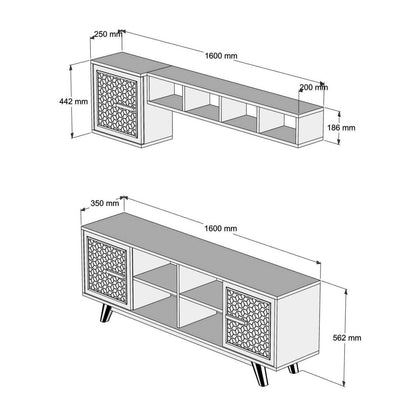 TV UNIT MELAMINE IN WALNUT AND WHITE 160x35x56.2
