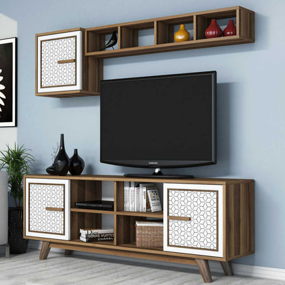 TV UNIT MELAMINE IN WALNUT AND WHITE 160x35x56.2