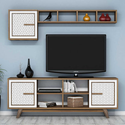 TV UNIT MELAMINE IN WALNUT AND WHITE 160x35x56.2