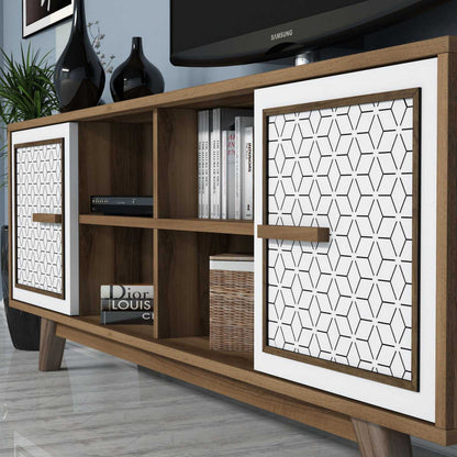 TV UNIT MELAMINE IN WALNUT AND WHITE 160x35x56.2