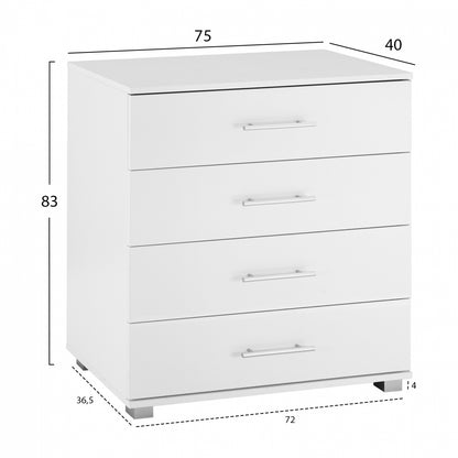 MELAMINE CHEST OF DRAWERS BRIANA WITH 4 DRAWERS WHITE 75x40x83