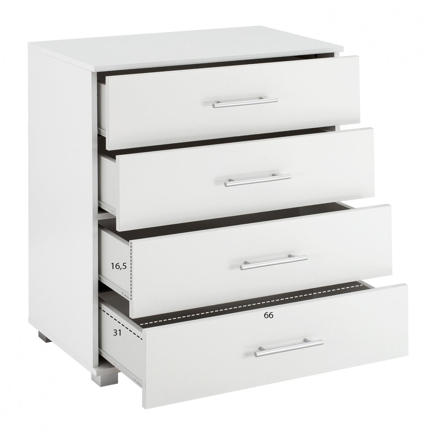 MELAMINE CHEST OF DRAWERS BRIANA WITH 4 DRAWERS WHITE 75x40x83
