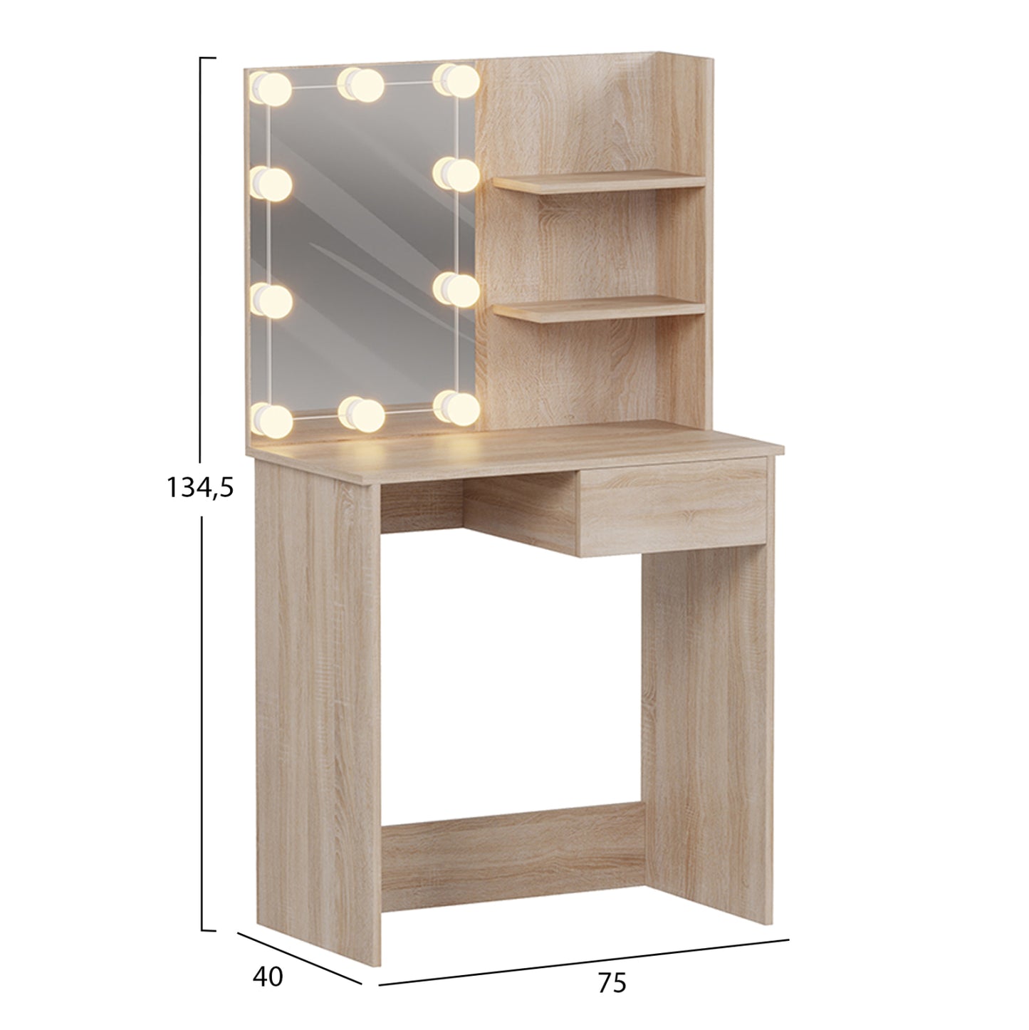 ΤΟΥΑΛΕΤΑ ΜΕ ΦΩΤΙΣΜΟ LED & ΡΑΦΙΑ LAURYN ΜΕΛΑΜΙΝΗ ΣΕ SONAMA 75x40x134.5