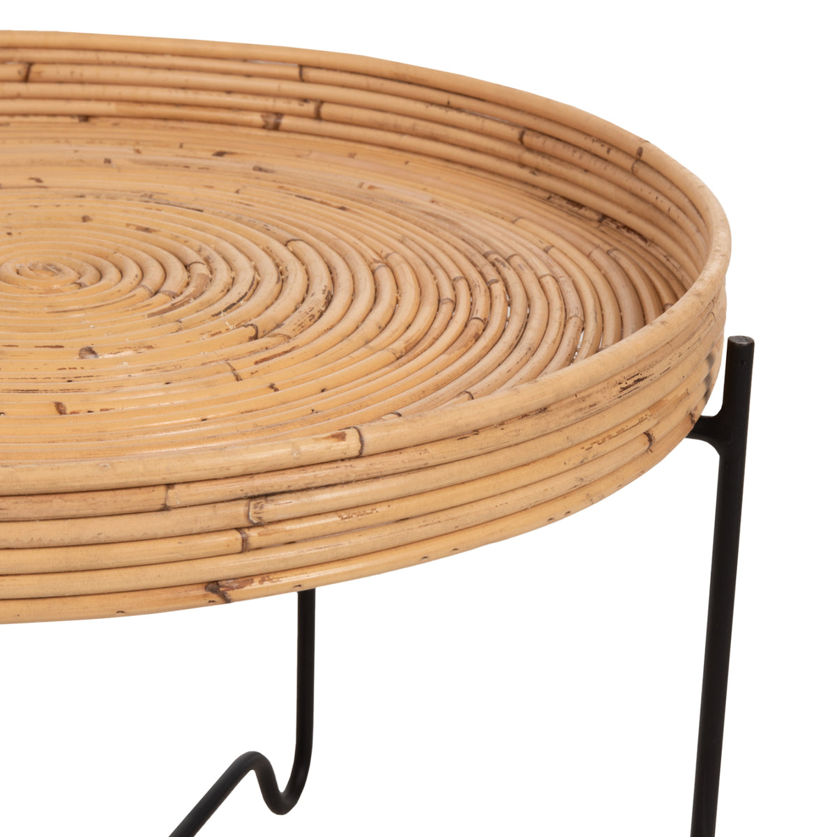 ΤΡΑΠΕΖΑΚΙ ΒΟΗΘΗΤΙΚΟ FLY RATTAN ΦΥΣΙΚΟ ΧΡΩΜΑ ΜΕΤΑΛΛΙΚΗ ΒΑΣΗ ΜΑΥΡΗ Φ50x40