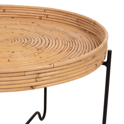ΤΡΑΠΕΖΑΚΙ ΒΟΗΘΗΤΙΚΟ FLY RATTAN ΦΥΣΙΚΟ ΧΡΩΜΑ ΜΕΤΑΛΛΙΚΗ ΒΑΣΗ ΜΑΥΡΗ Φ50x40