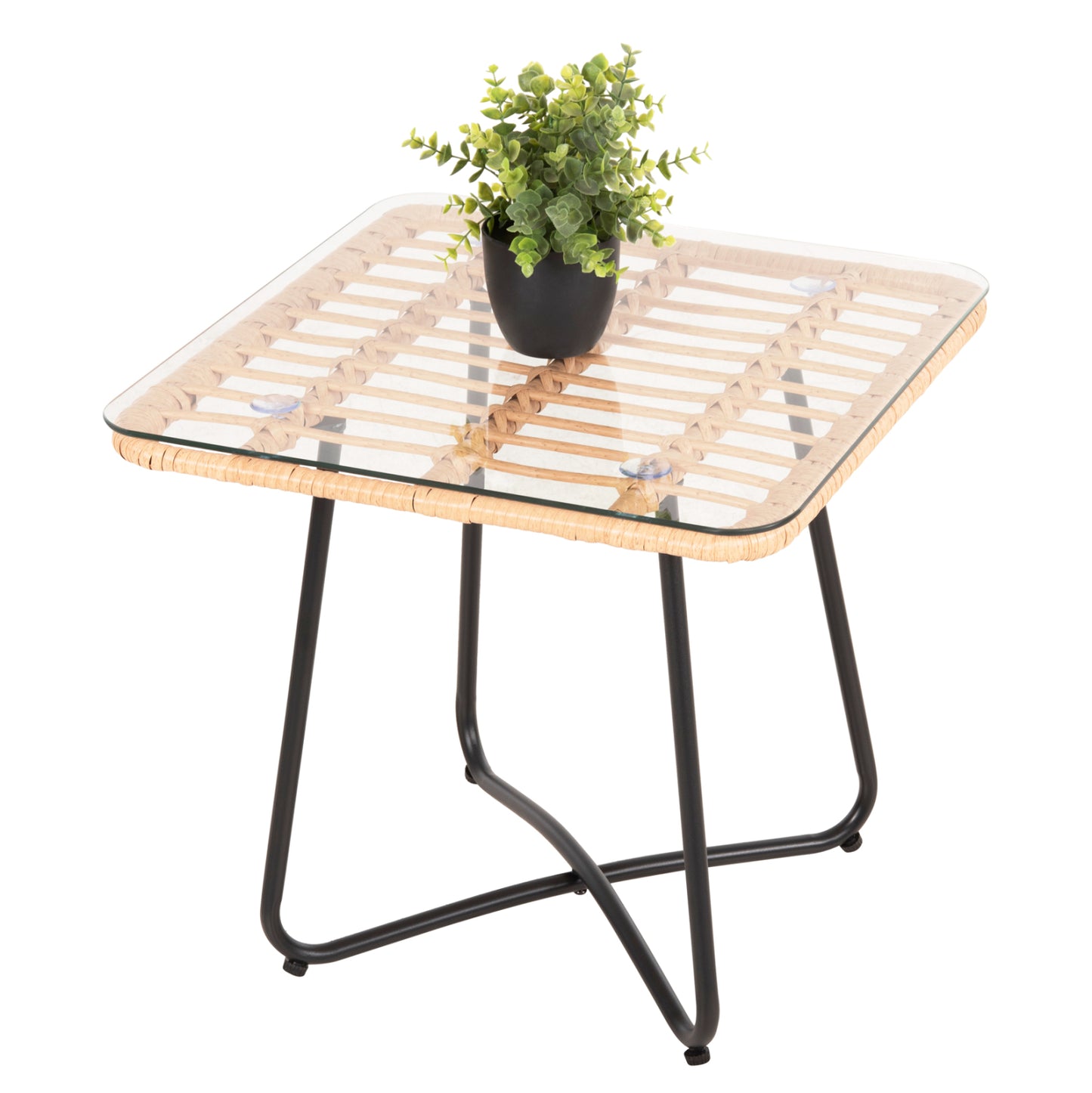 ΤΡΑΠΕΖΑΚΙ GERRY ΜΕ WICKER ΜΠΕΖ ΜΑΥΡΟ ΜΕΤΑΛ. ΣΚΕΛΕΤΟ 50x50x47,5