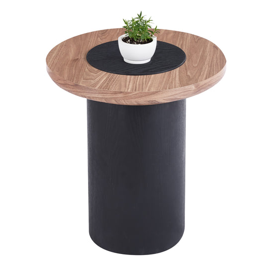 ΤΡΑΠΕΖΑΚΙ ΣΤΡΟΓΓΥΛΟ ΒΟΗΘΗΤΙKΟ OVALON MDF TOP ΚΑΡΥΔΙ & ΒΑΣΗ ΜΑΥΡΗ Φ45x50