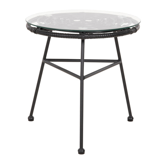 ROUND COFFEE TABLE BLACK METAL ALLEGRA BLACK WICKER GLASS Φ45x46