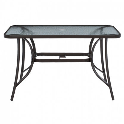 BRAVO METAL TABLE BROWN GLASS TOP WITH UMBRELLA HOLE 120x70x72