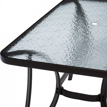 BRAVO METAL TABLE BROWN GLASS TOP WITH UMBRELLA HOLE 120x70x72