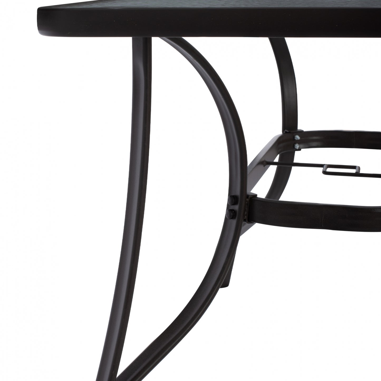 BRAVO METAL TABLE BROWN GLASS TOP WITH UMBRELLA HOLE 120x70x72